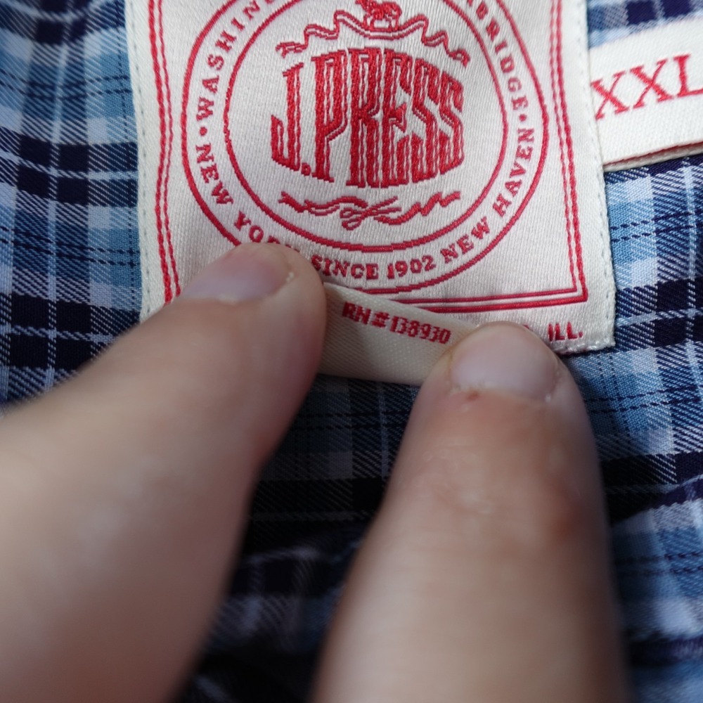 J Press Shirt Mens XXL Blue Plaid Button Down 100% Cotton Trunk Club Preppy - Picture 6 of 12